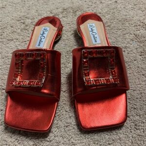 Gleaming Red Gem-Embellished Sandals